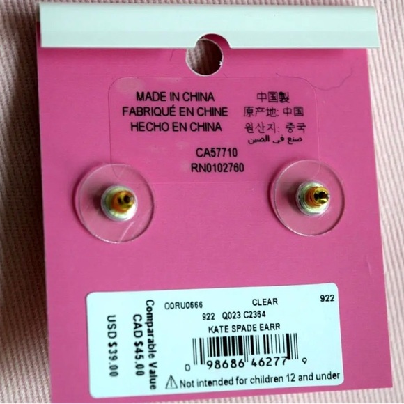 NEW IN DUST BAG Kate Spade Gum drop Clear Studs Earrings O0RU0666, NWT - Picture 3 of 4